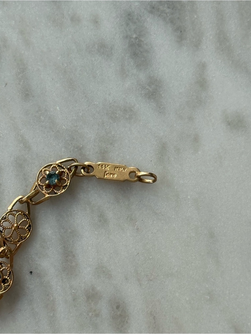 Vintage 14k Gold filigree and aquamarine bracelet - Picture 4 of 6